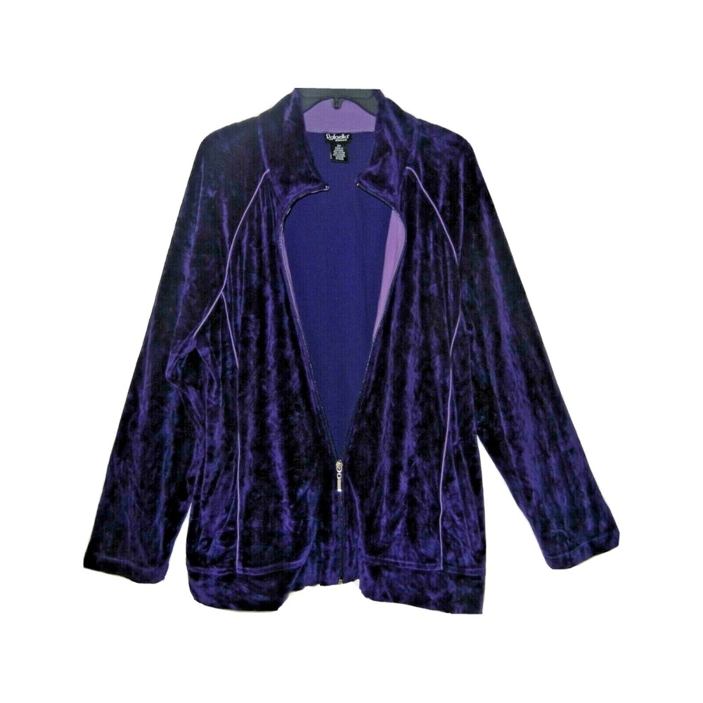 Rafaella Front Zipped Velvet  Blazer Jacket Size 2X Purple Zipped Pockets